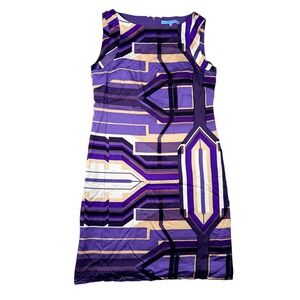 Antonio Melani Silk Dress Womens 6 Purple Geometric Abstract Good 0190M101